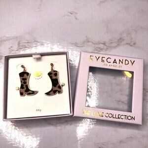 NWT Eye Candy LA Cowgirl Rodeo Faux Fur Cowboy Boot Goldtone Brass Earrings